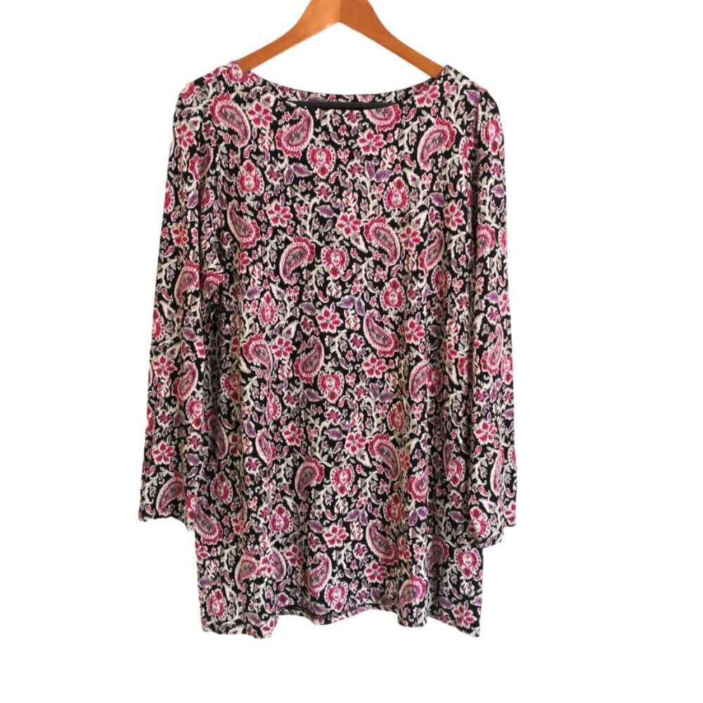 J. Jill Boho Paisley Print Long Sleeve Tunic Top Size L